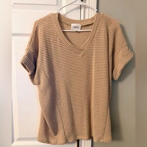 ANDREE BY UNIT Women's Beige Waffle Knit Tee